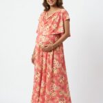 Orange Floral Shwal Type Feeding Frock (Inner Double Side Zip)