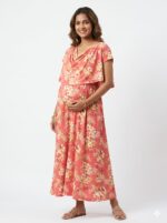 Orange Floral Shwal Type Feeding Frock (Inner Double Side Zip)