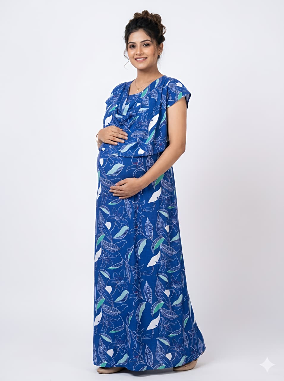 WhatsApp Image 2026-06-08 at 10.44.08 AM Blue With Green Shwal Type Feeding Frock (Inner Double Side Zip) - Image 1
