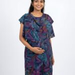 Blue Multicolor Shwal Type Feeding Frock (Inner Double Side Zip)