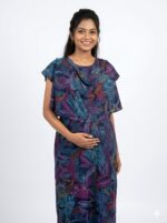 Blue Multicolor Shwal Type Feeding Frock (Inner Double Side Zip)
