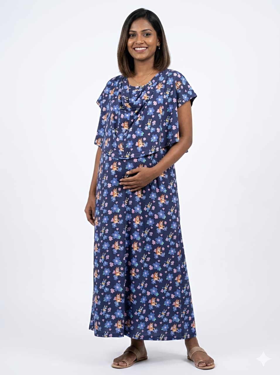 WhatsApp Image 2026-06-08 at 10.44.09 AM Blue Cartoon Shwal Type Feeding Frock (Inner Double Side Zip) - Image 1