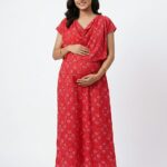 Red Shwal Type Feeding Frock (Inner Double Side Zip)