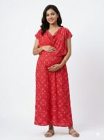 Red Shwal Type Feeding Frock (Inner Double Side Zip)