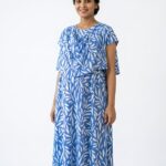 Blue with Leaf Shwal Type Feeding Frock (Inner Double Side Zip)