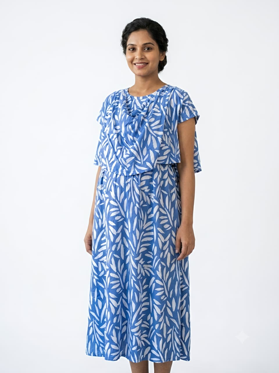 WhatsApp Image 2026-06-09 at 12.05.49 PM Blue with Leaf Shwal Type Feeding Frock (Inner Double Side Zip) - Image 1
