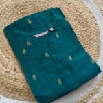 Raw Silk Kurthi-Bottle Green Flower