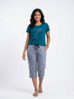 Womens 3/4th Pant Set-Teal Blue