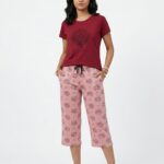 Womens 3/4th Pant Set-Maroon