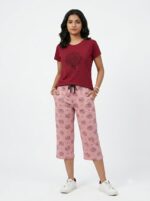 Womens 3/4th Pant Set-Maroon