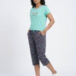 Womens 3/4th Pant Set-Sea Green
