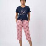 Womens 3/4th Pant Set-Blue