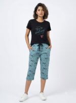 Womens 3/4th Pant Set-Black