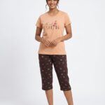 Womens 3/4th Pant Set-Peach