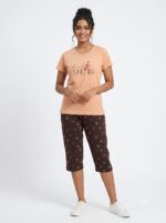 Womens 3/4th Pant Set-Peach
