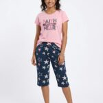 Womens 3/4th Pant Set-Pink