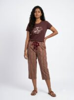 Womens 3/4th Pant Set-Coffee Brown