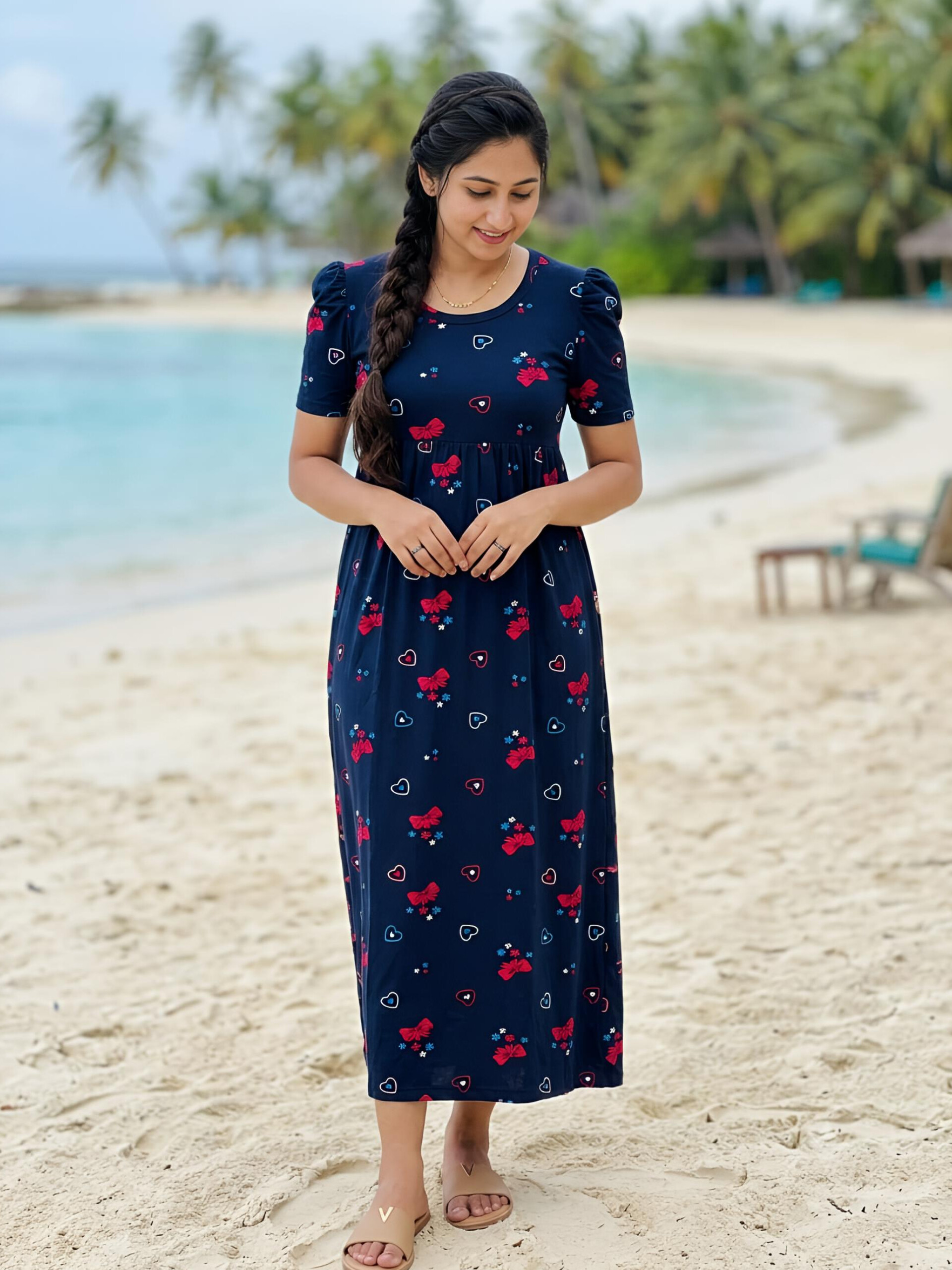 InShot_20260702_125644688 Non Feeding Frock-Blue With Bow Heart - Image 1