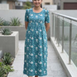 Non Feeding Frock-Teal Blue Flower